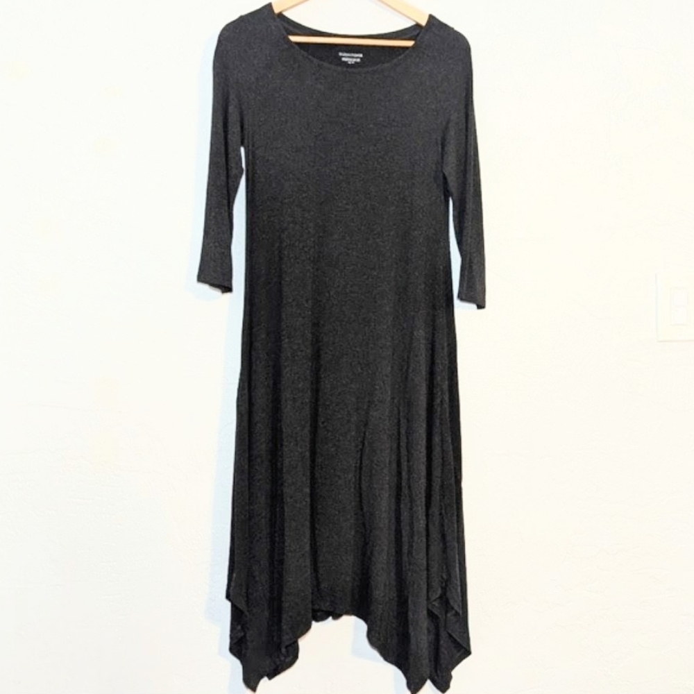 Eileen Fisher Grey Lagenlook Asymmetrical Soft Comfy Casual Minimalist Dress XS